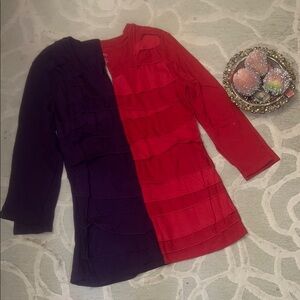 NWOT🌷MERONA🌷Bundle purple red crew neck tier ruffle 3/4 sleeve cotton modal top